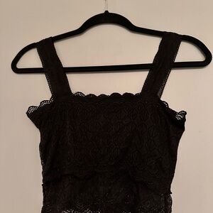 Cropped Black Lace Sleeveless Top